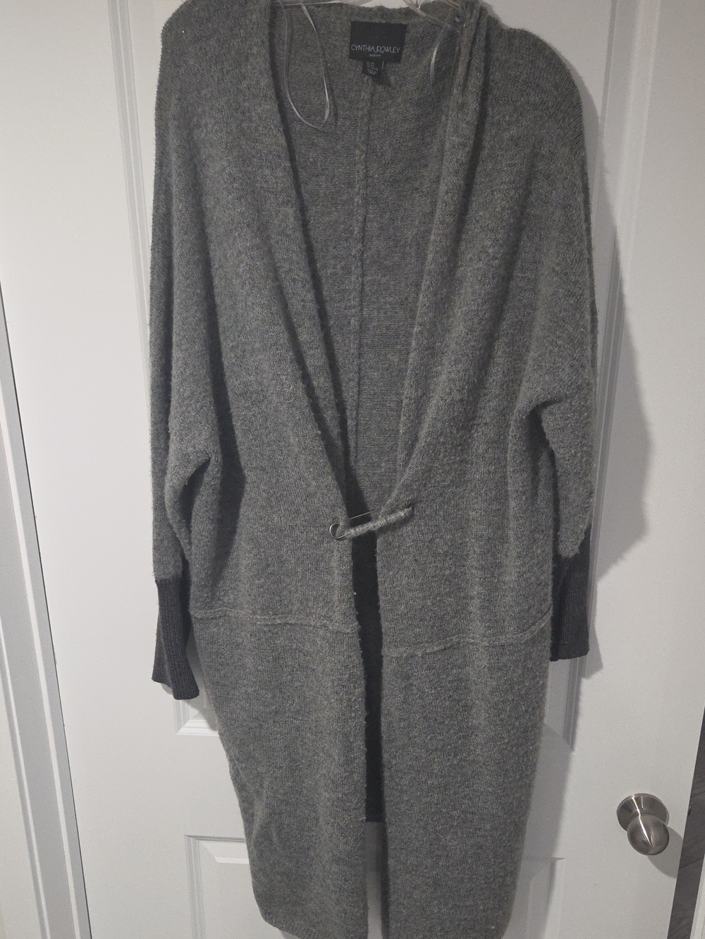 Cynthia Rowley Gray Hooded Open-Front Long Sweater Cardigan